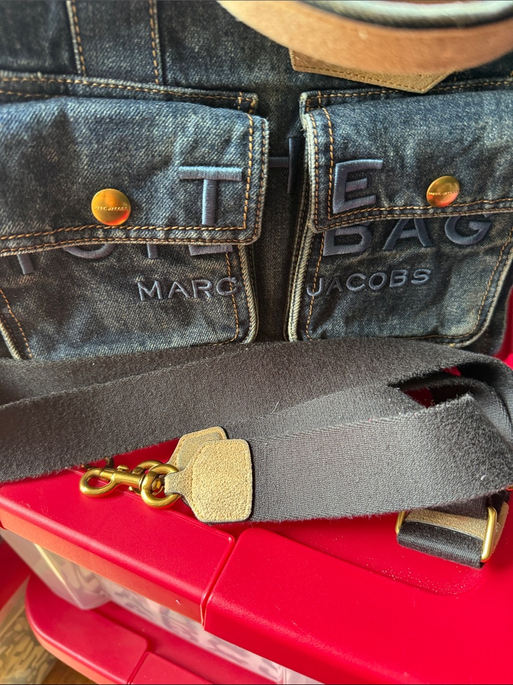Marc Jacobs Denim Messenger Bag with Tan Accents Used - Picture 10 of 11